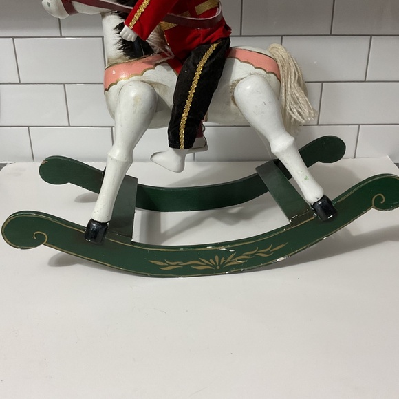 VTG Enesco 1981 Vintage Porcelain Boy Soldier Doll Musical Wooden Rocking Horse - Picture 6 of 13